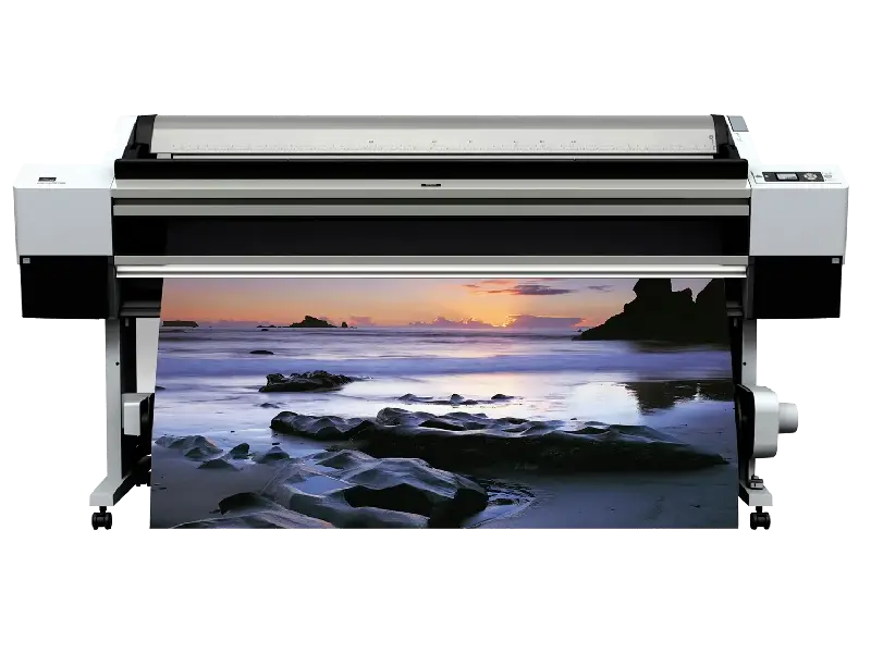 A large printer with a picture of the ocean on it.