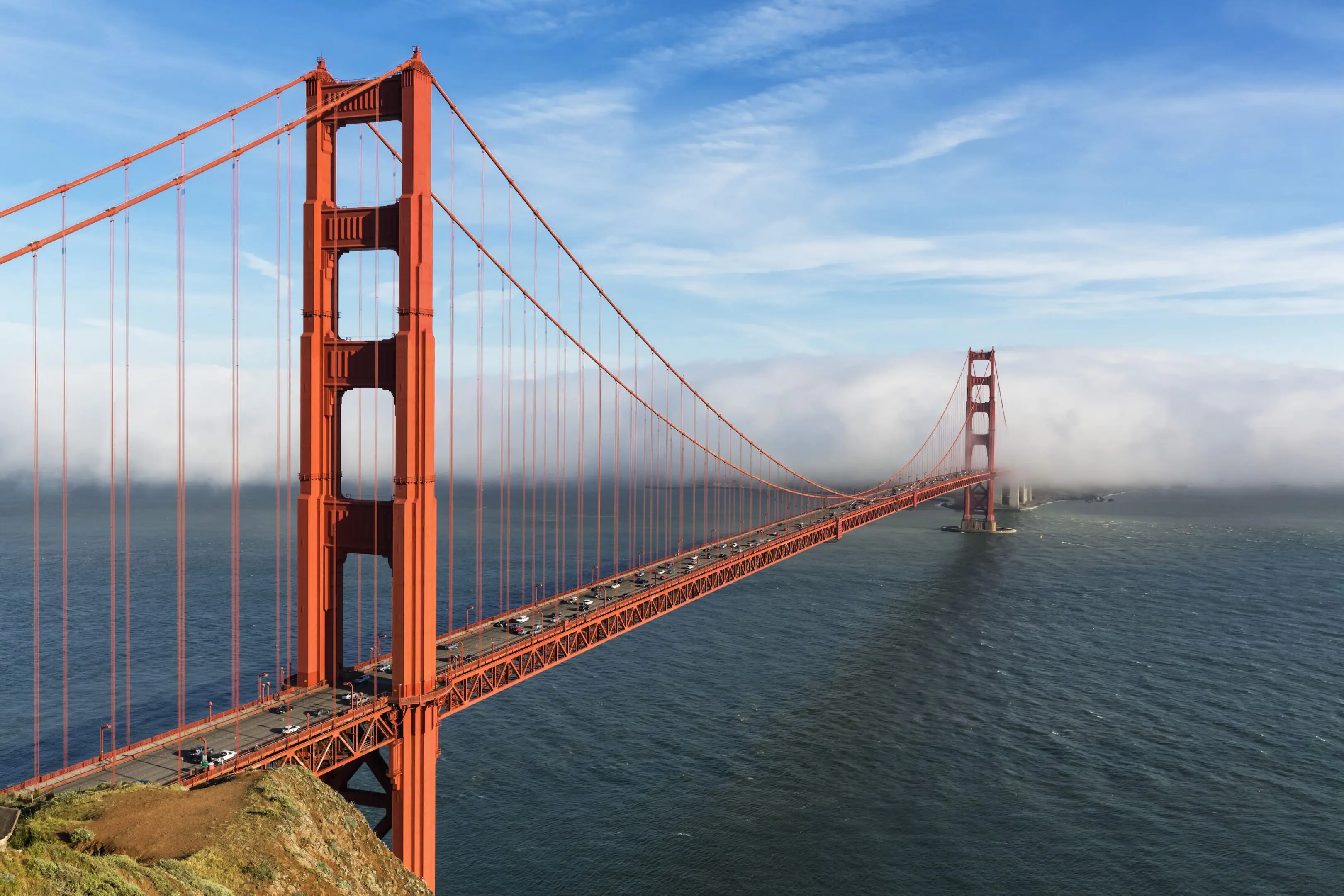 A view of the golden gate bridge from above.